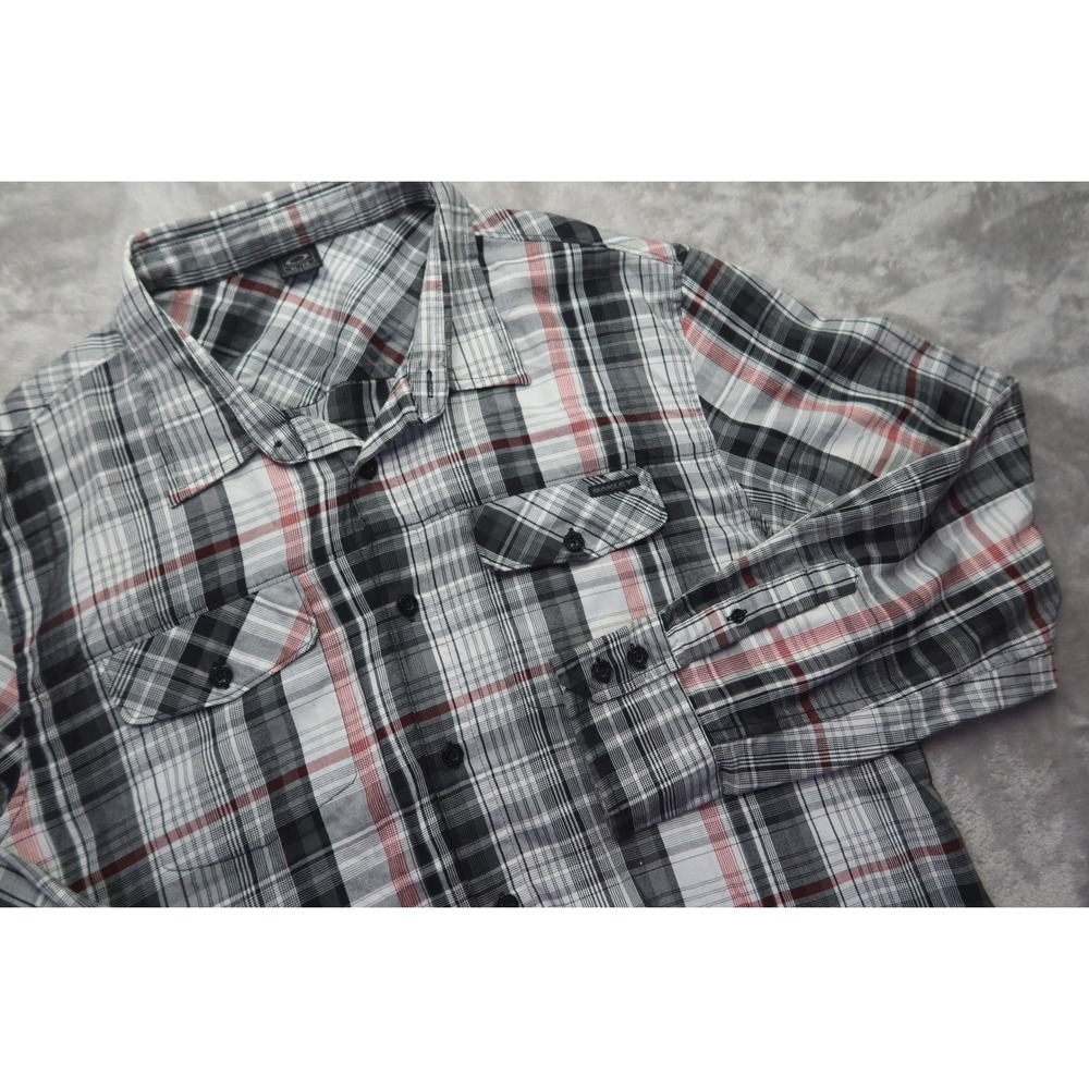 Oakley Men's‎ XL Plaid Long Sleeve Button Up Shirt Black White Red Casual